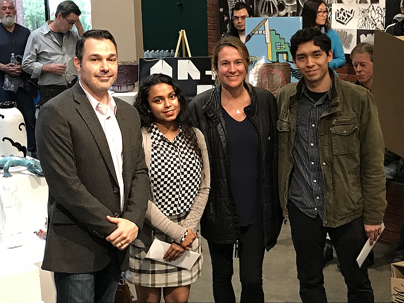 Professor Ken Lalli with 2018 SAADE poster winner Lisa Glennon, center, and finalists Bryant Rios-Nino, right, and Moon Bhattacharjee, second from left