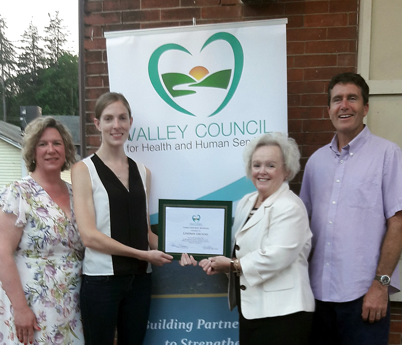 Left to right, Susan Agamy, Valley Council Vice Chair, Lindsay Greene, logo designer, Patricia Tarasovic, Valley Council Chair and John Alvord, Chair, Art, Architecture + Design